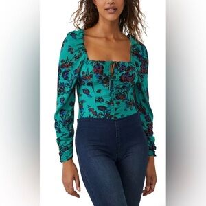 NWT Free People Hilary Print Keyhole Neck Top Size XS